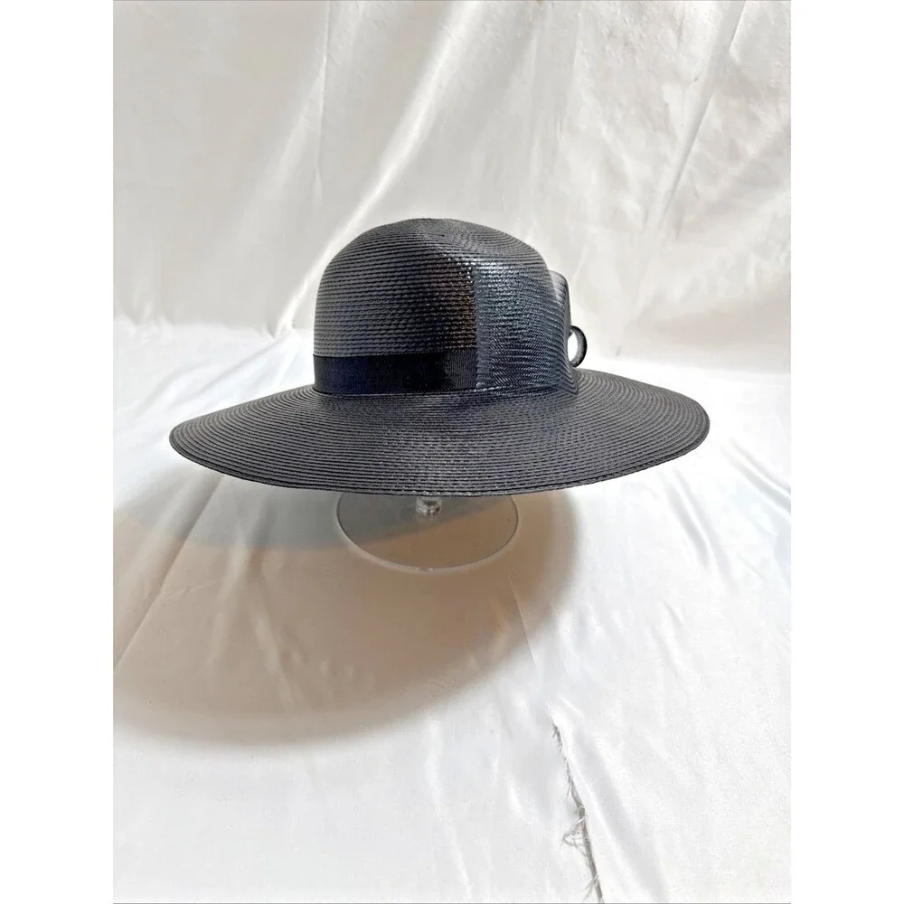 Women's ROC Black Church Hat with Bow Size 6 1/2 Wide Brim